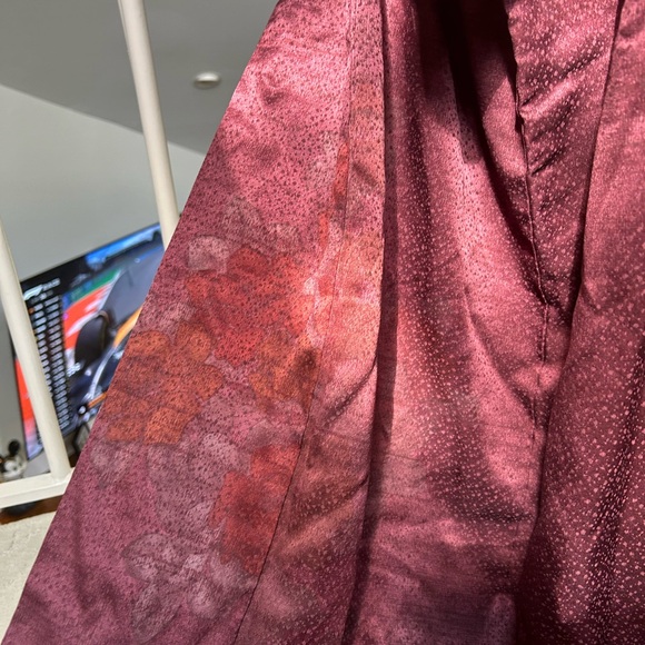 Beautiful Vintage Japanese Kimono Romantic Dark Red Rare Wafu Floral Japan Silk - Picture 9 of 13